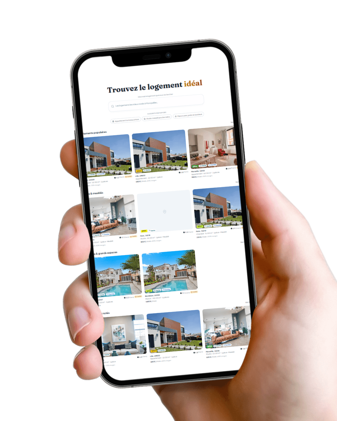 Main tenant un smartphone avec l’application Transpareo