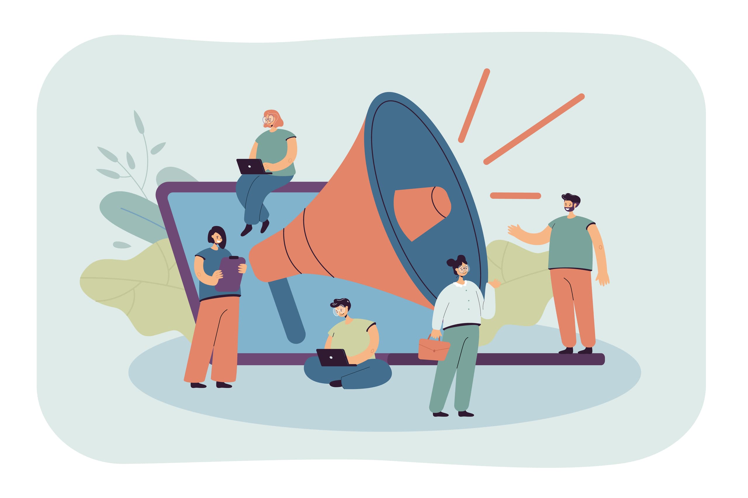 Illustration : annonce de location avec haut-parleur et ordinateur
